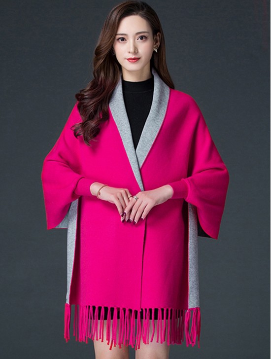 Cashmere Feeling Open-Front Cape W/Sleeves